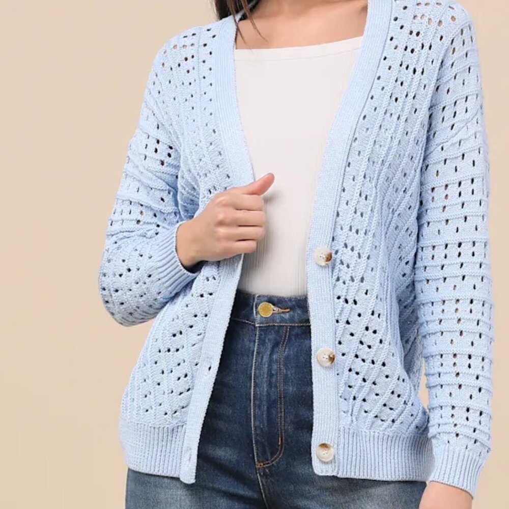 Lulus Dori Light Blue Loose Knit Button-up Cardigan Sweater - Size L